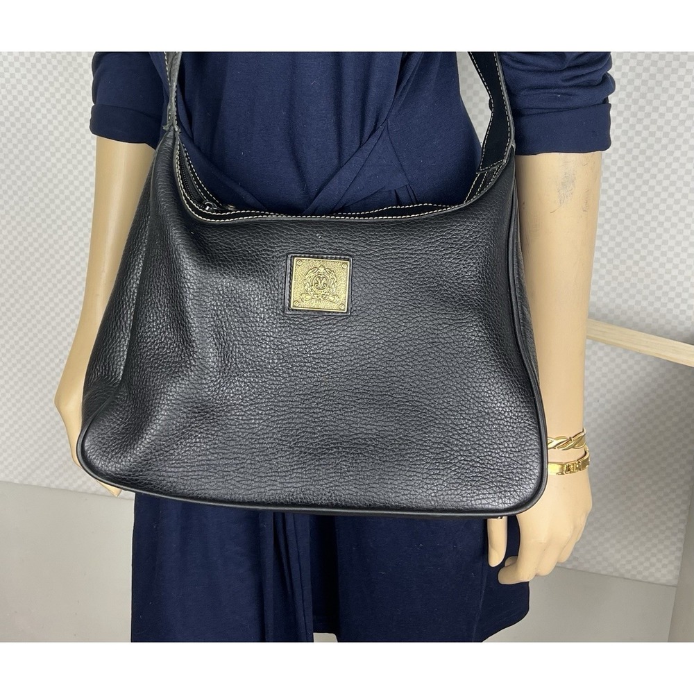 Vintage Medallion by Wathne Black Pebbled Leather Crossbody Bag